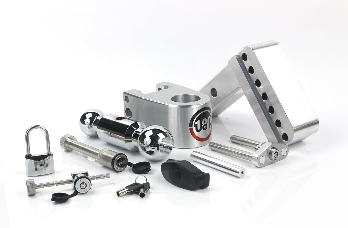 180 Hitch Chrome Ball 4" Drop Hitch with 2" Shank Keyed Alike WS05, WS11, WS12 Included - CTB4-2-SET