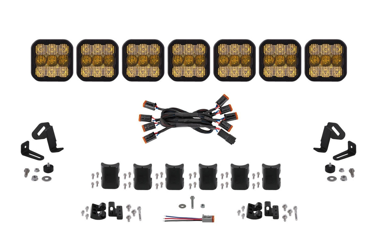 Diode Dynamics - SS5 Pro Universal CrossLink 7-Pod Lightbar Yellow Combo - DD7247