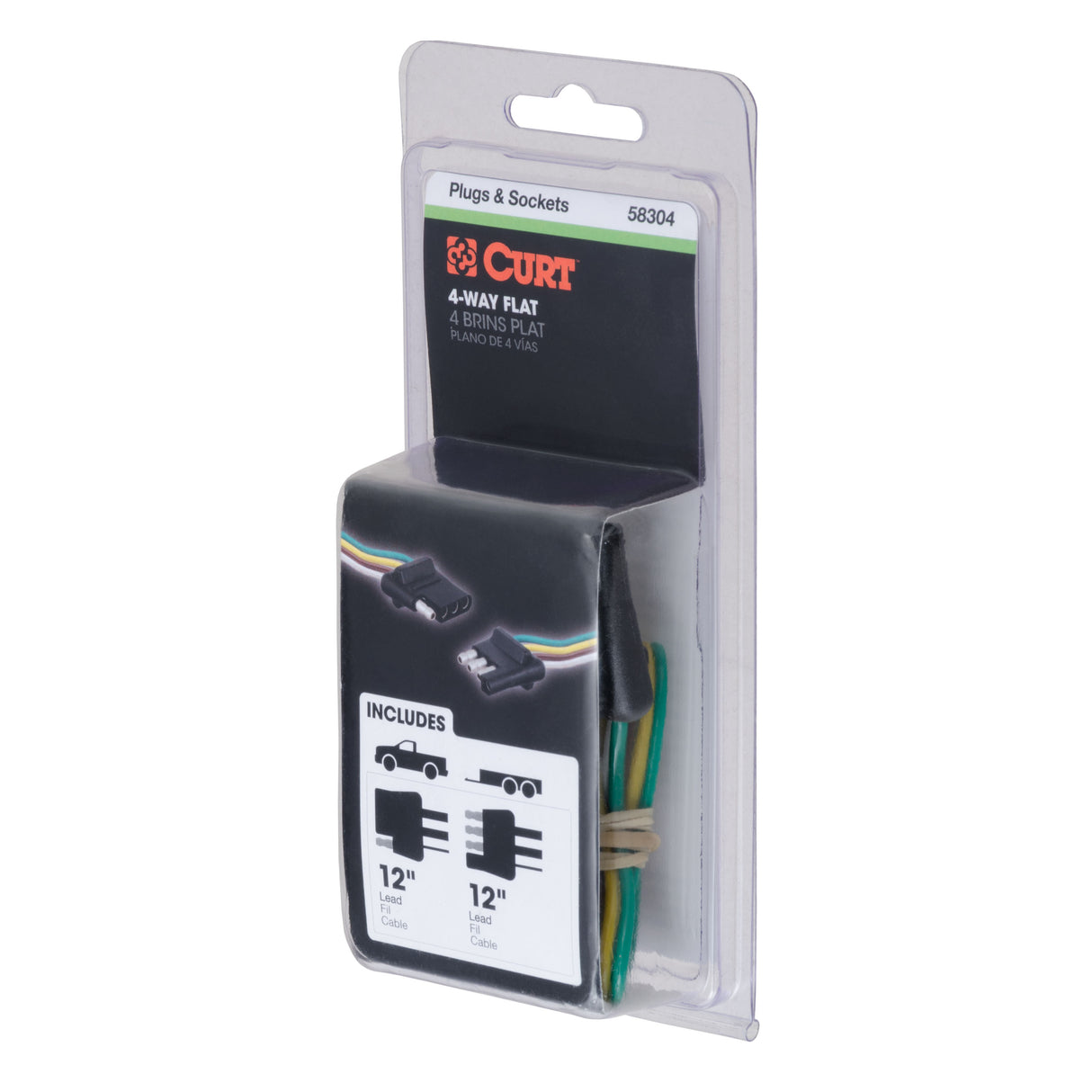 Curt - 4-Way Flat Connector Plug & Socket with 12" Wires Each (Packaged) - 58304