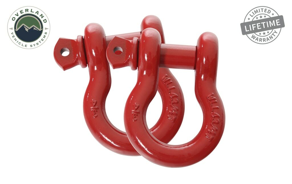 Overland Vehicle Systems - 19010204 Recovery Shackle 3/4 Inch 4.75 Ton Red - Sold In Pairs - 19010204