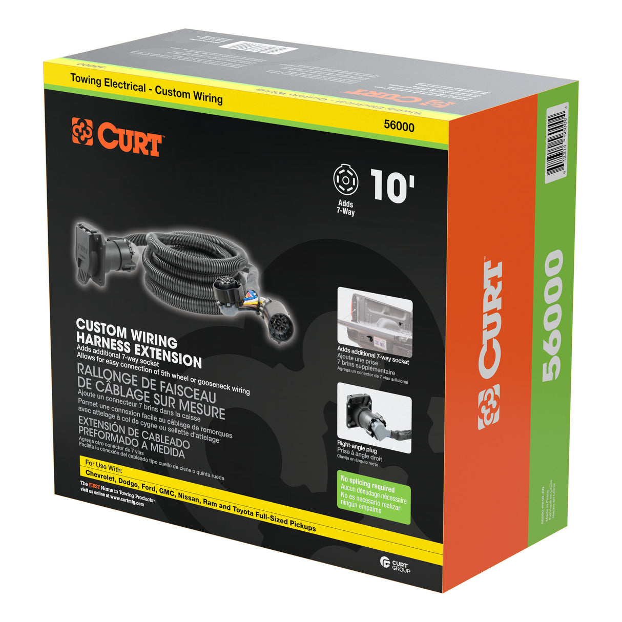 Curt - 10' Custom Wiring Extension Harnesses (Adds 7-Way RV Blade to Truck Bed, 10-Pack) - 56000010