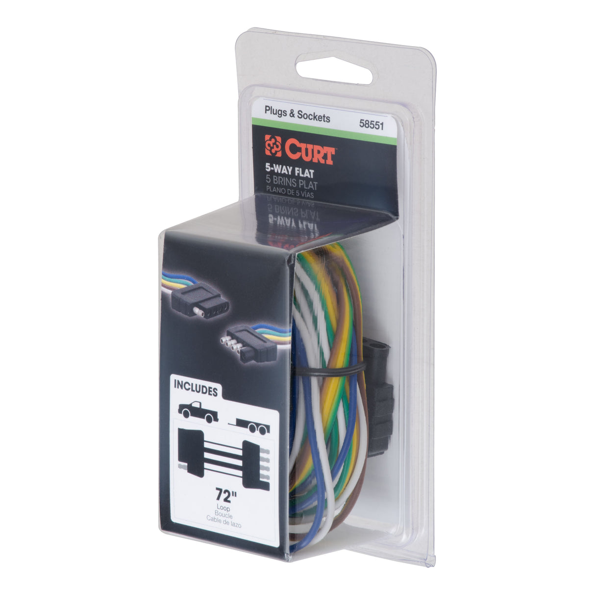 Curt - 5-Way Flat Connector Plug & Socket with 72" Wires (Packaged) - 58551