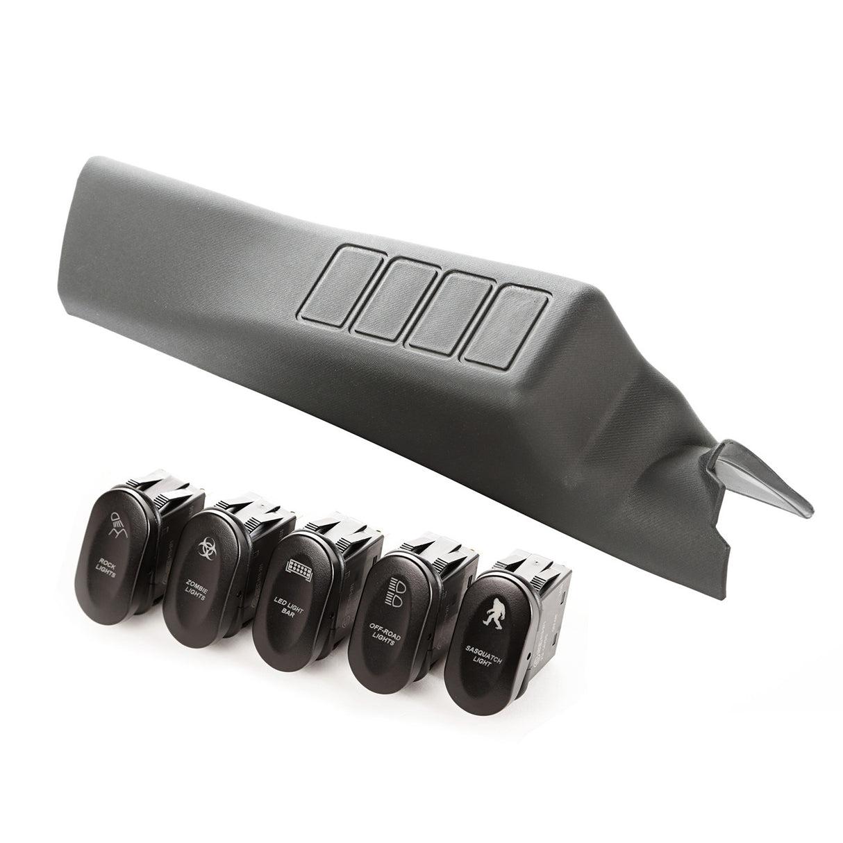 Rugged Ridge - Rugged Ridge 17235.71 Switch Pod Kit, A-Pillar, 4 Etched Switches, LHD; 11-18 Wrangler JK - 17235.71