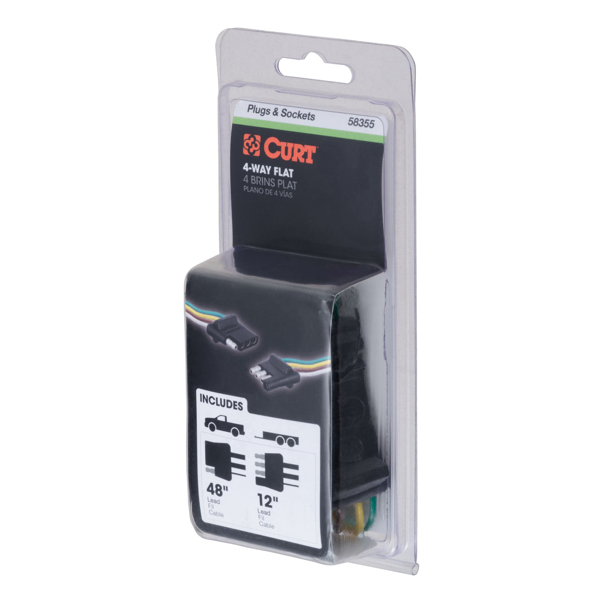 Curt - 4-Way Flat Connector Plug & Socket with 12" & 48" Wires (Packaged) - 58355