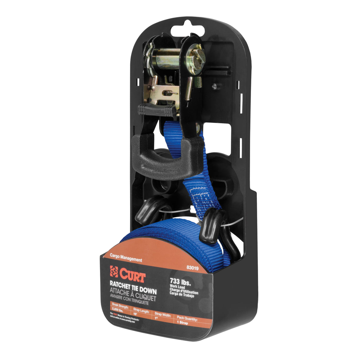 Curt - 16' Blue Cargo Strap with J-Hooks (733 lbs.) - 83019