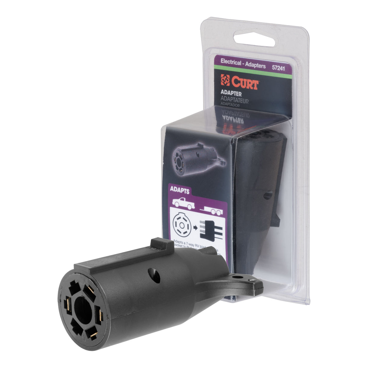 Curt - Electrical Adapter (7-Way RV Blade Vehicle to 4-Flat Trailer, Packaged) - 57241