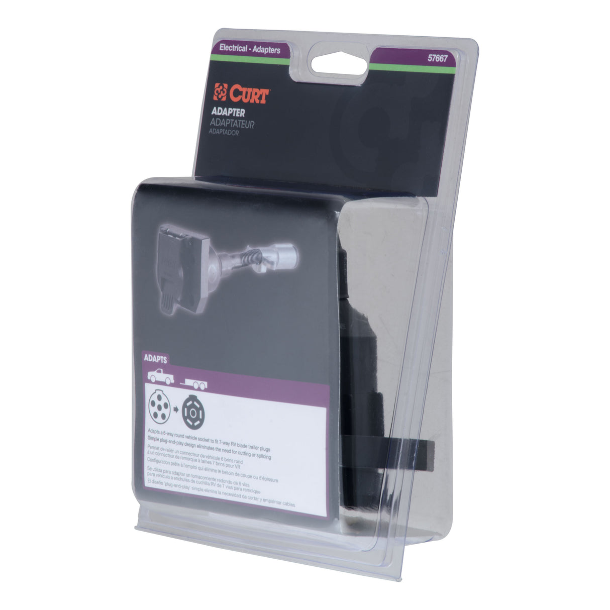 Curt - Electrical Adapter (6-Way Round Vehicle to 7-Way RV Blade Trailer) - 57667