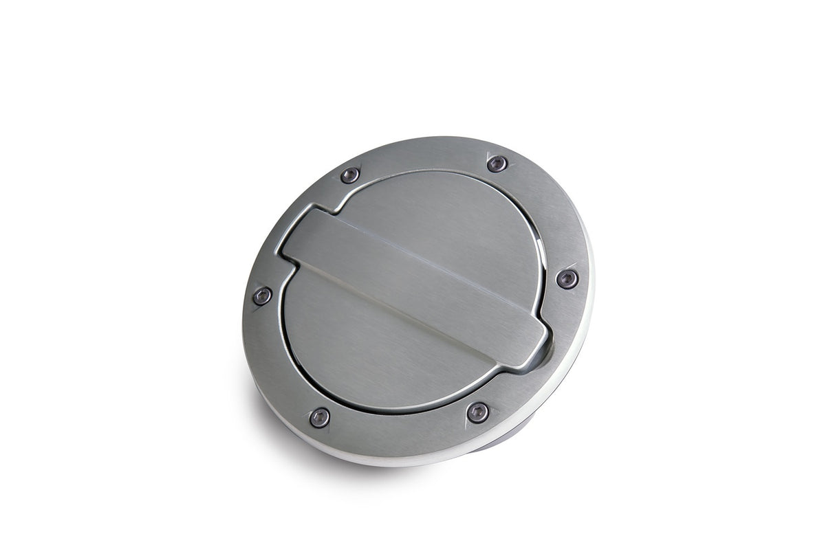 AMP Research 73000-00A Alloy Fuel Door, Brushed Aluminum - 07-18 Jeep Wrangler JK, 2 dr/4 dr