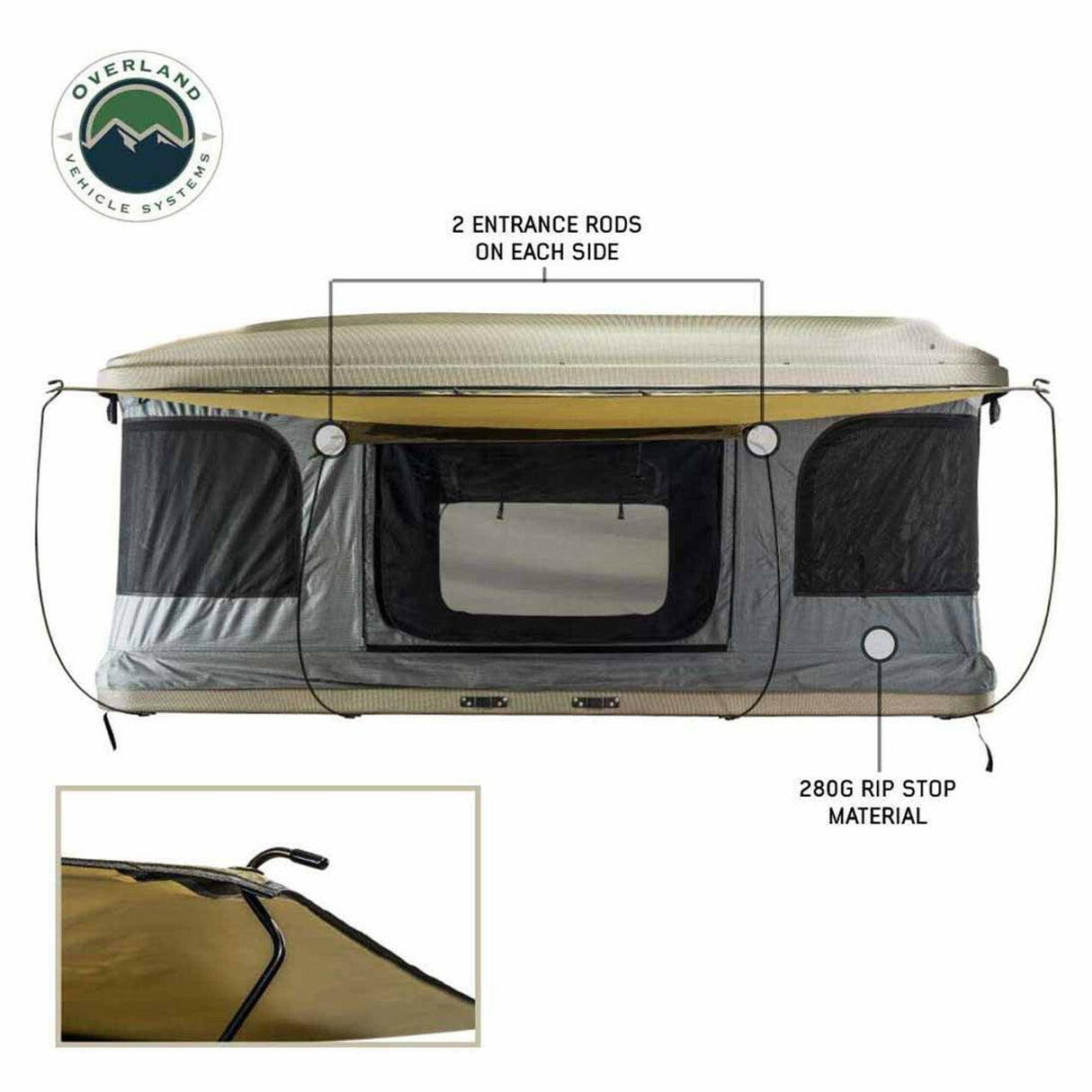 Overland Vehicle Systems - HD Bundu 2 - Hard Shell Pop Up Roof Top Tent, 2 Person, Grey Body and Black Rainfly - 18199901