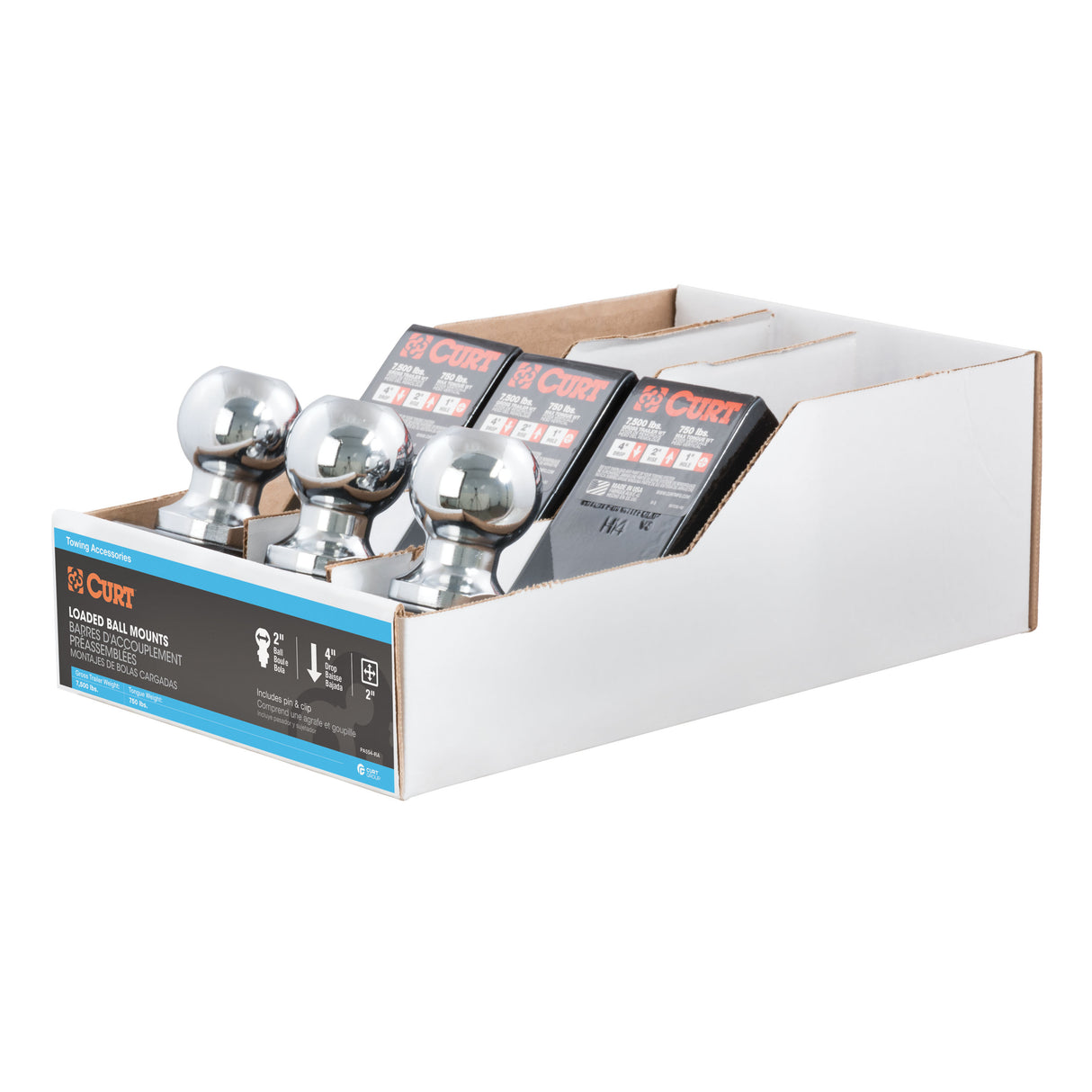 Curt - Loaded Ball Mounts with 2" Balls (2" Shank, 7,500 lbs., 4" Drop, 3-Pack) - 45057