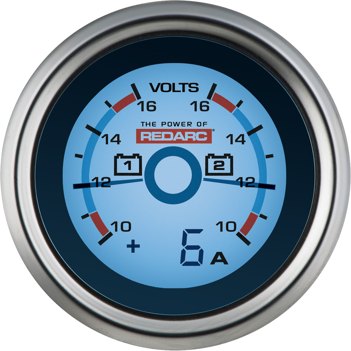 REDARC - DUAL VOLTAGE 52MM GAUGE WITH OPTIONAL CURRENT DISPLAY - G52-VVA