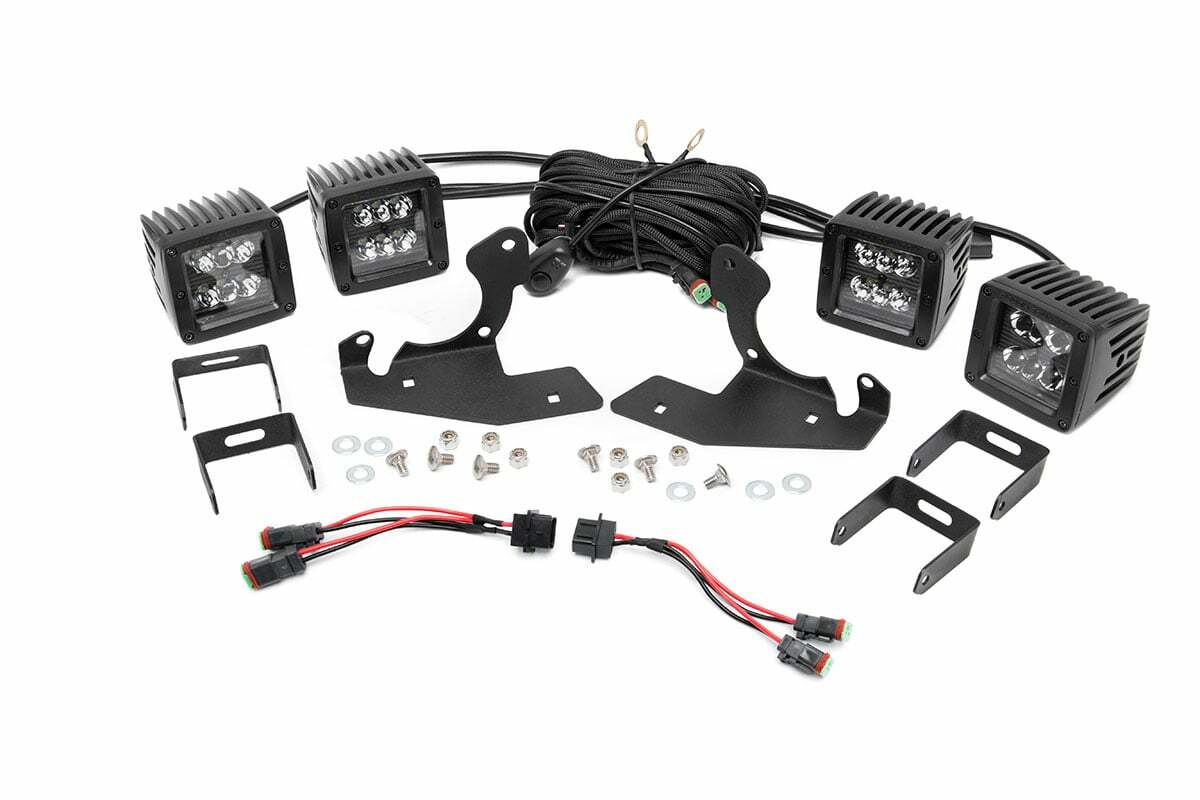Rough Country - LED Light Kit - Fog Mount - Dual 2" Black Pairs - Chevy Silverado 1500 2500HD 3500HD 2WD 4WD - 70762