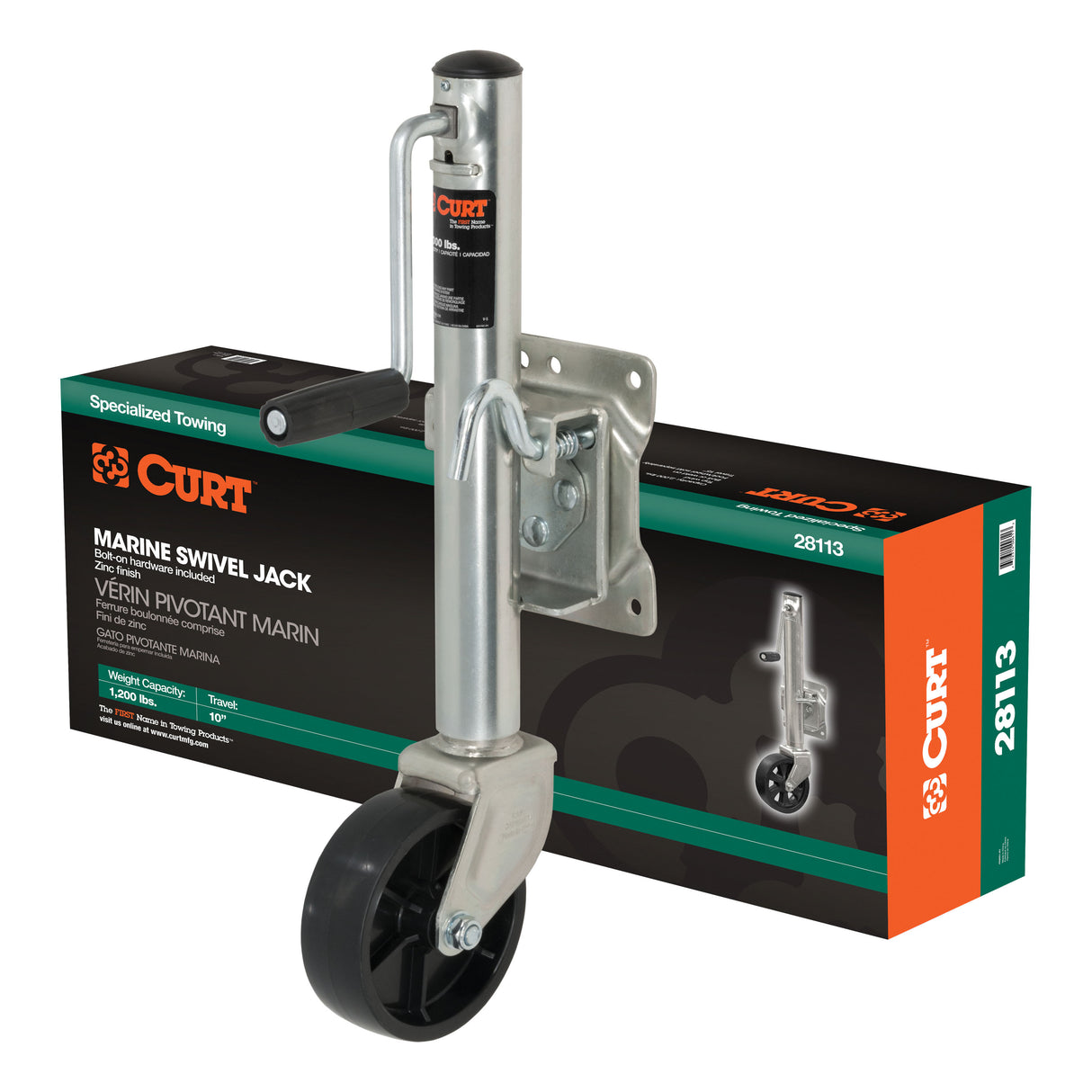 Curt - Marine Jack with 6" Wheel (1,200 lbs, 10" Travel, Packaged) - 28113