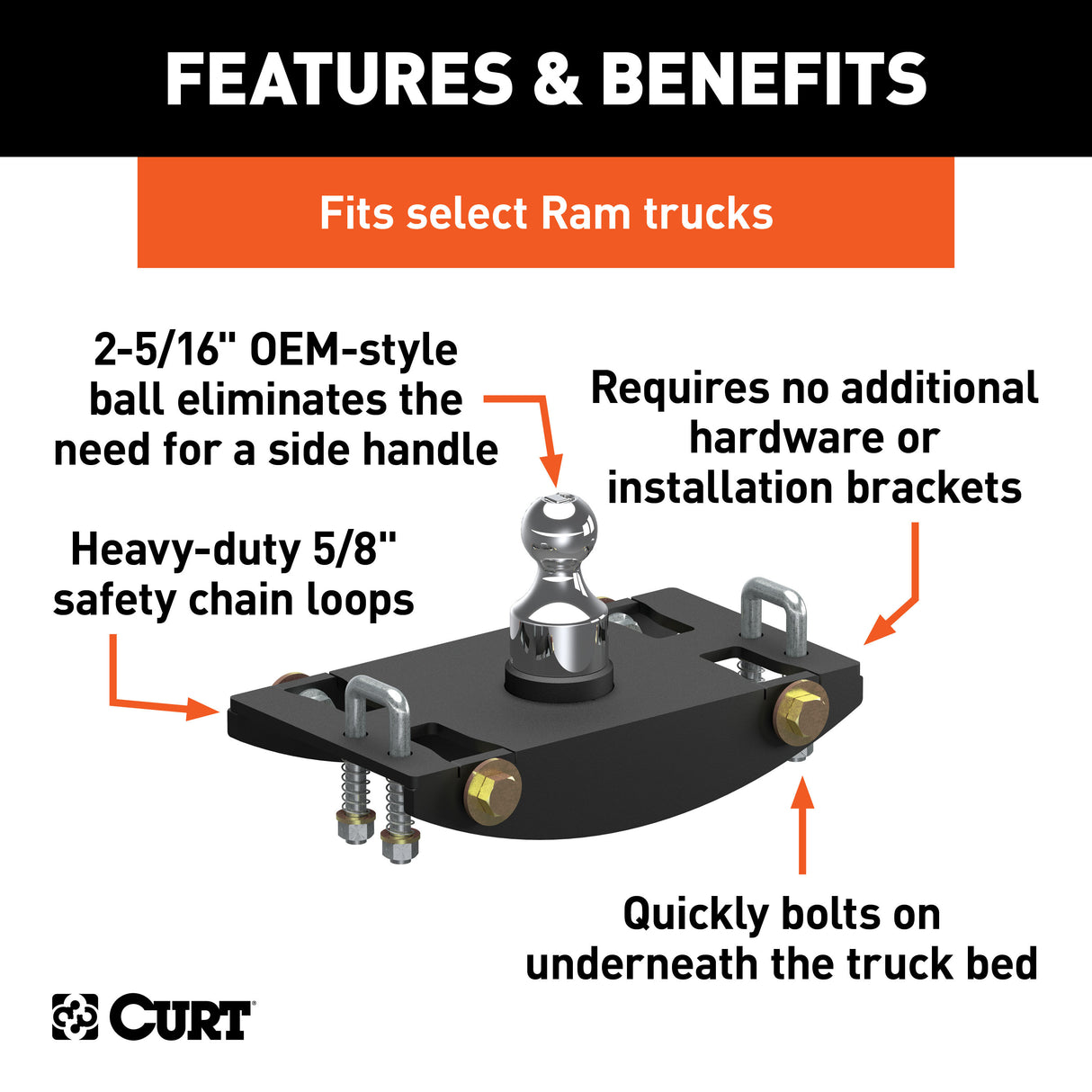 Curt - OEM-Style Gooseneck Hitch, Select Ram 2500, 3500 - 60633