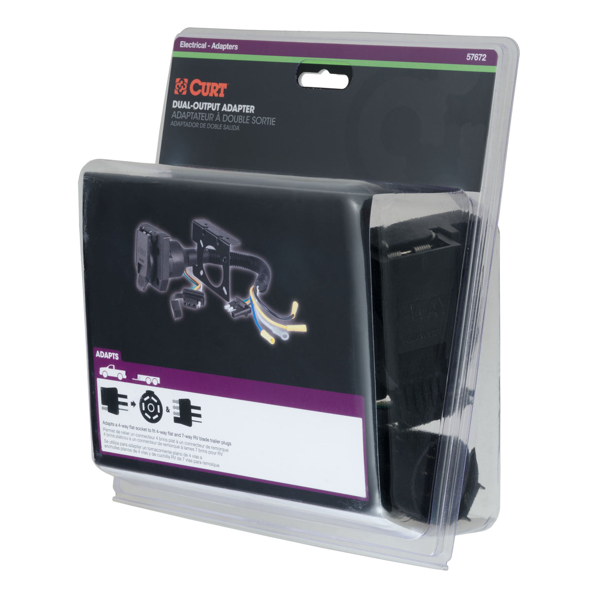 Curt - Dual-Output Electrical Adapter (Adds 7-Way RV Blade to 4-Way Flat) - 57672