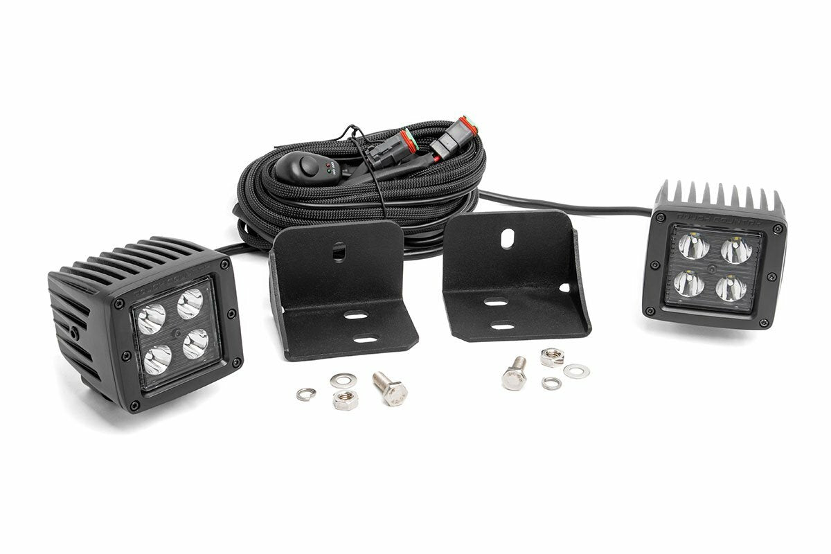 Rough Country - LED Light - Cab Mount - 2" Black Pair - Flood - Can-Am Defender HD 5 HD 8 HD 9 HD 10 - 71011