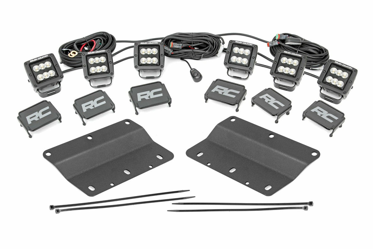 Rough Country - LED Light Kit - Fog Mount - Triple 2" Black Pair - Flood - Ford Bronco (21-23) - 51086