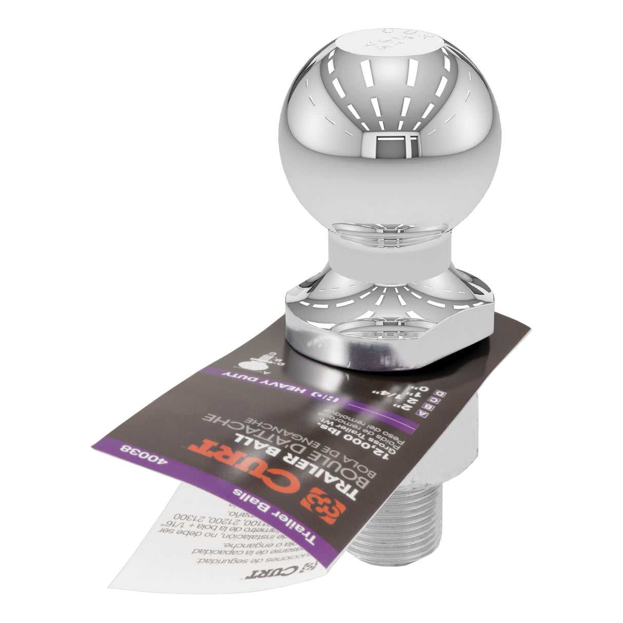 Curt - 2" Trailer Ball (1" x 2-1/4" Shank, 12,000 lbs., Chrome) - 40038