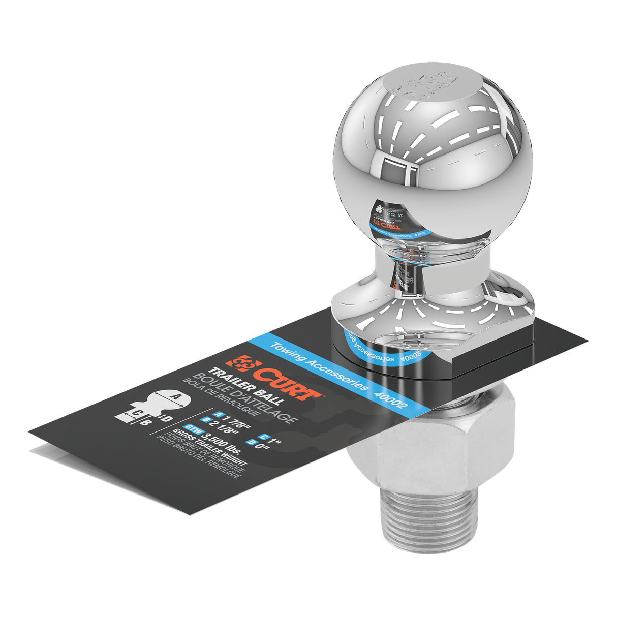 Curt - 1-7/8" Trailer Ball (1" x 2-1/8" Shank, 3,500 lbs., Chrome) - 40002