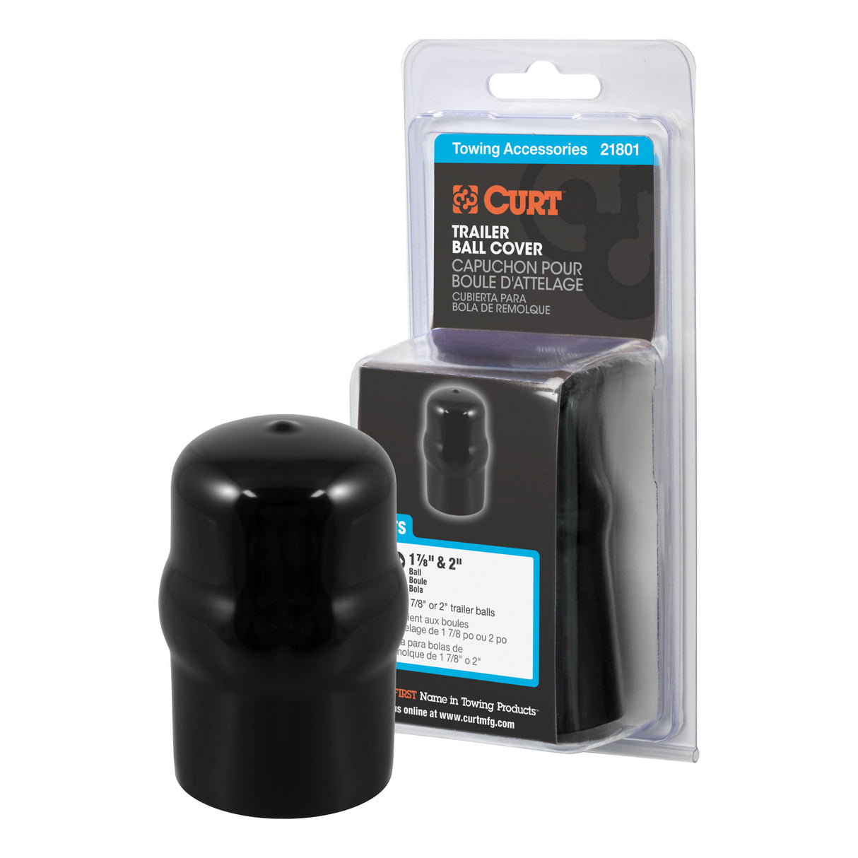 Curt - Trailer Ball Cover (Fits 1-7/8" or 2" Balls, Black Rubber, Packaged) - 21801