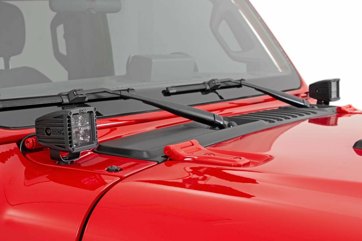 Rough Country - Jeep 2-inch LED Cube Easy-Mount Kit (18-23 Wrangler JL 20-23 Gladiator)-Black Series w White DRL - 70061