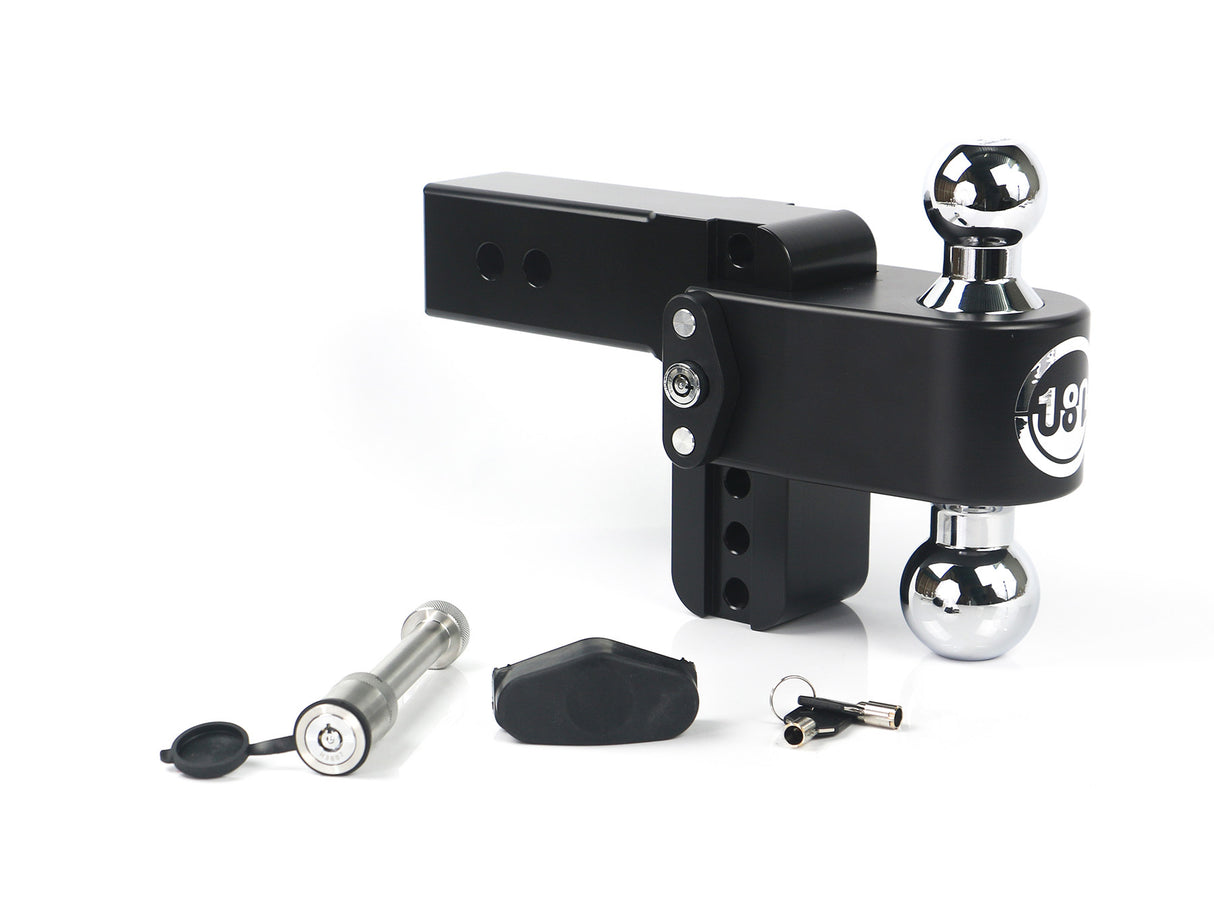 180 Hitch Chrome Cerakoted 4" Drop Hitch with 2.5" Shank w/ Keyed Alike WS05 - CTB4-2.5-KA-CER-BLA