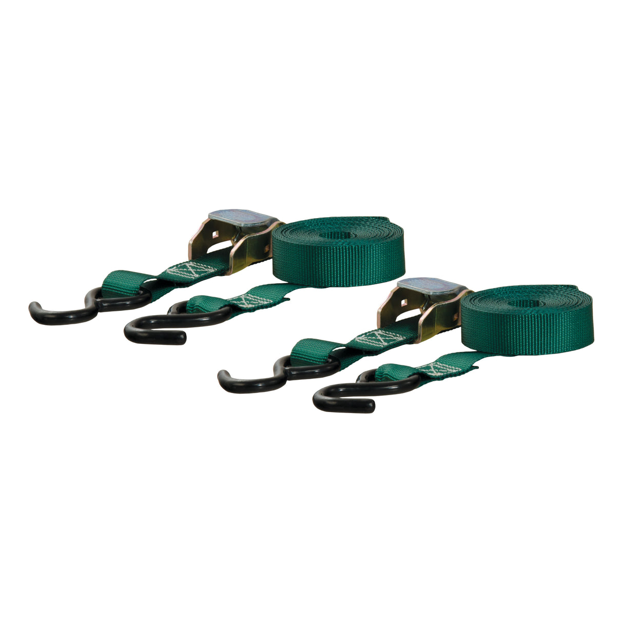 Curt - 15' Dark Green Cargo Straps with S-Hooks (300 lbs, 2-Pack) - 83015