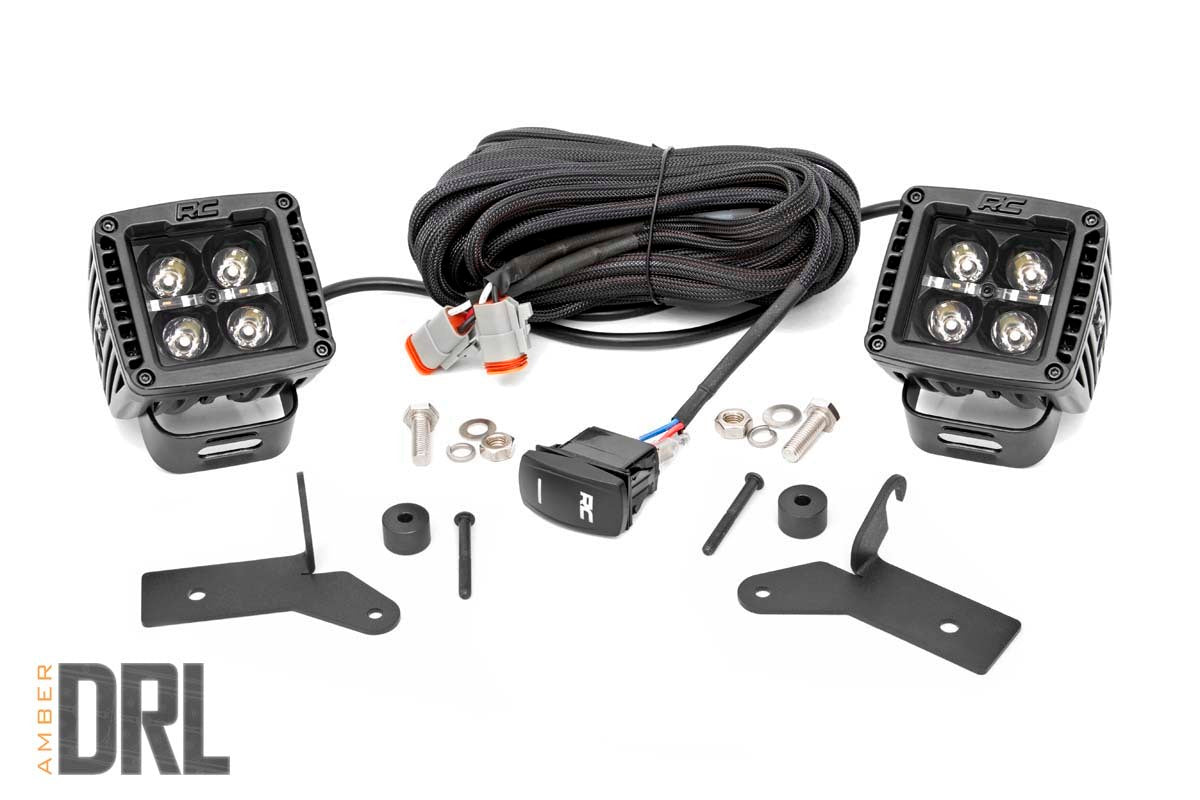 Rough Country - Jeep 2-inch LED Lower Windshield Kit (18-21 Wrangler JL, 20-21 Gladiator JT - Black-Series w Amber DRL) - 70052DRLA