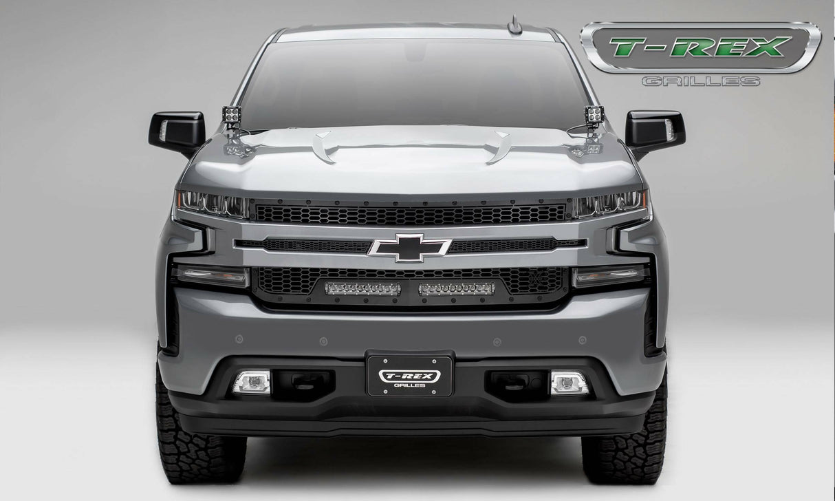 T-REX 2019-2021 Silverado 1500 Stealth Laser Torch Grille, Black, 1 Pc, Replacement, Black Studs, Incl. (2) 10 inch LEDs - PN #7311261-BR