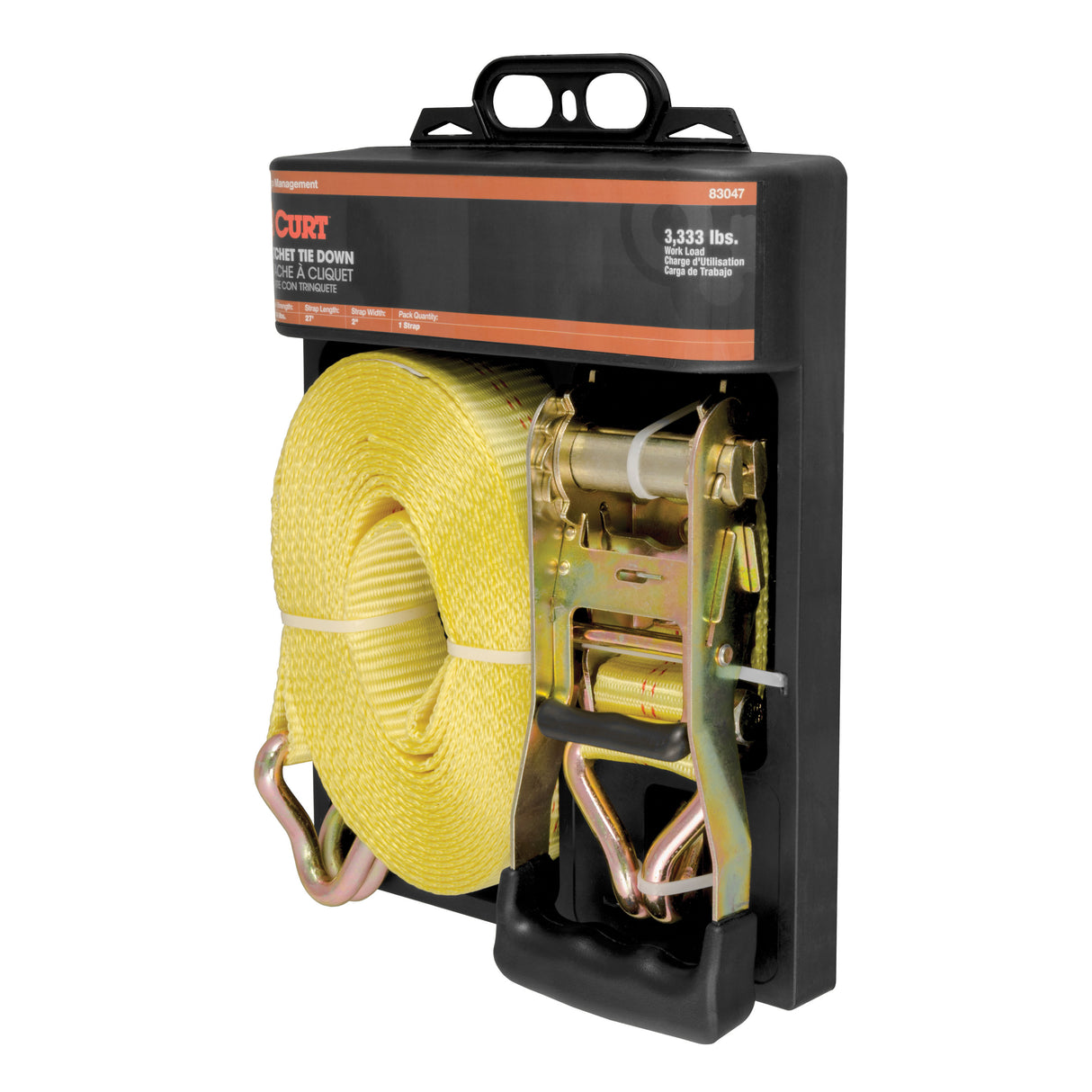 Curt - 27' Yellow Cargo Strap with J-Hooks (3,333 lbs.) - 83047