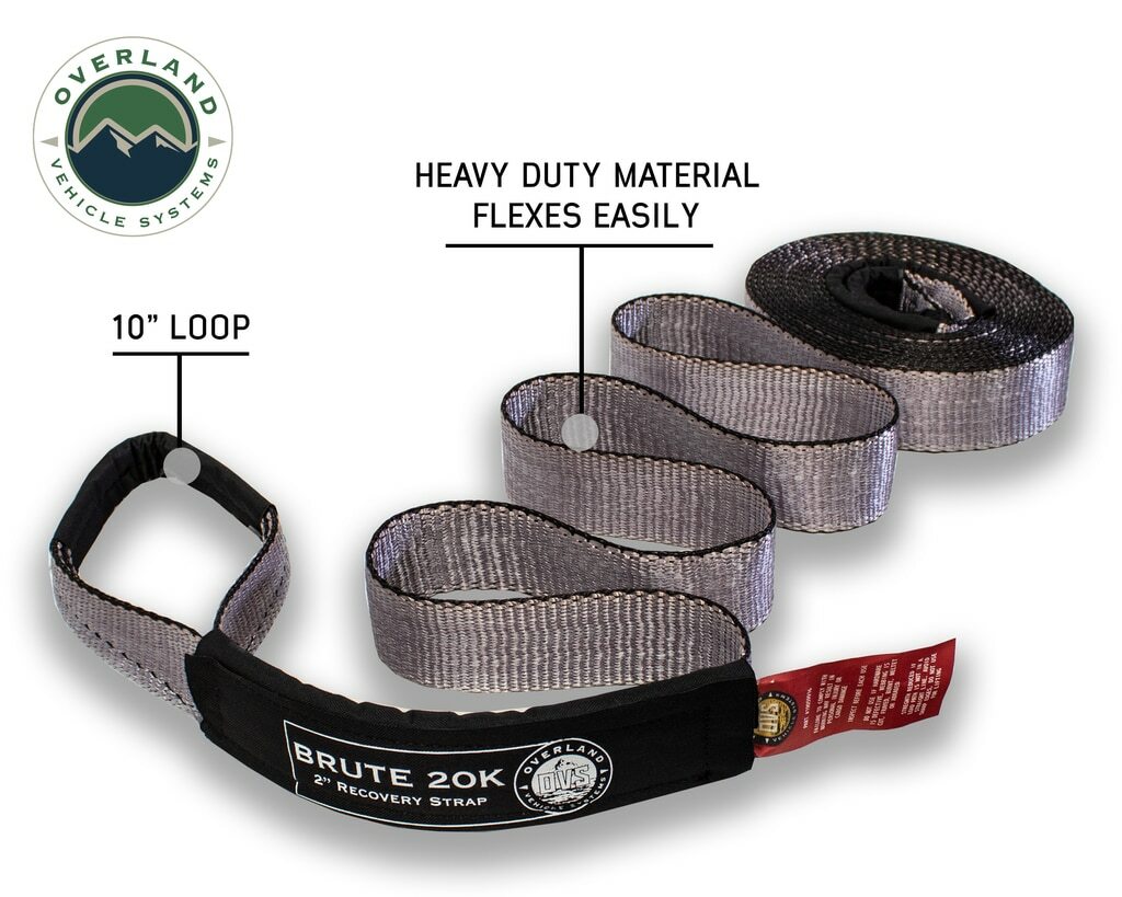 Overland Vehicle Systems - Tow Strap 20000 lbs - 2 x 30' Gray With Black Ends - 19059916