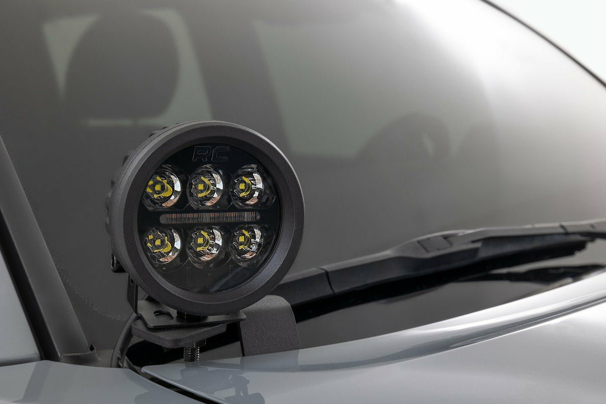Rough Country - LED Light Kit - Ditch Mount - Black Series Round - 3.5 Inch - Amber DRL - Toyota Tacoma (16-23) - 71085
