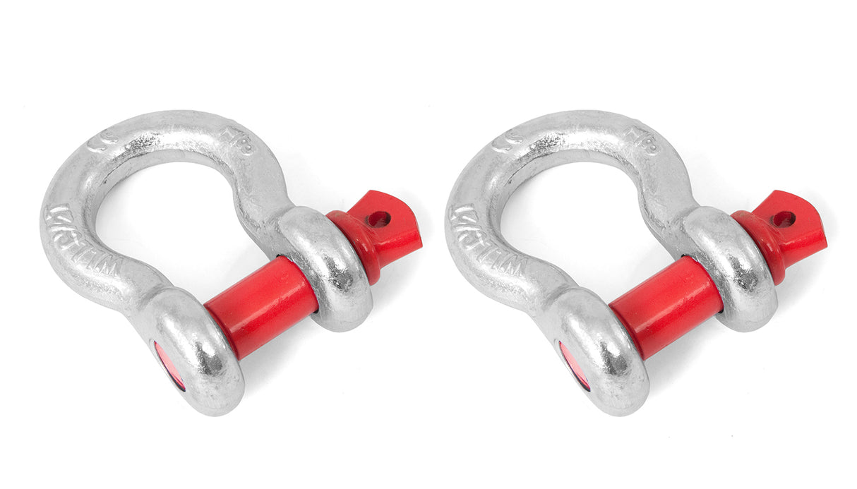 Rugged Ridge - D-Ring Shackles, 5/8-Inch, Silver with Red pin, Steel, Pair - 11235.02