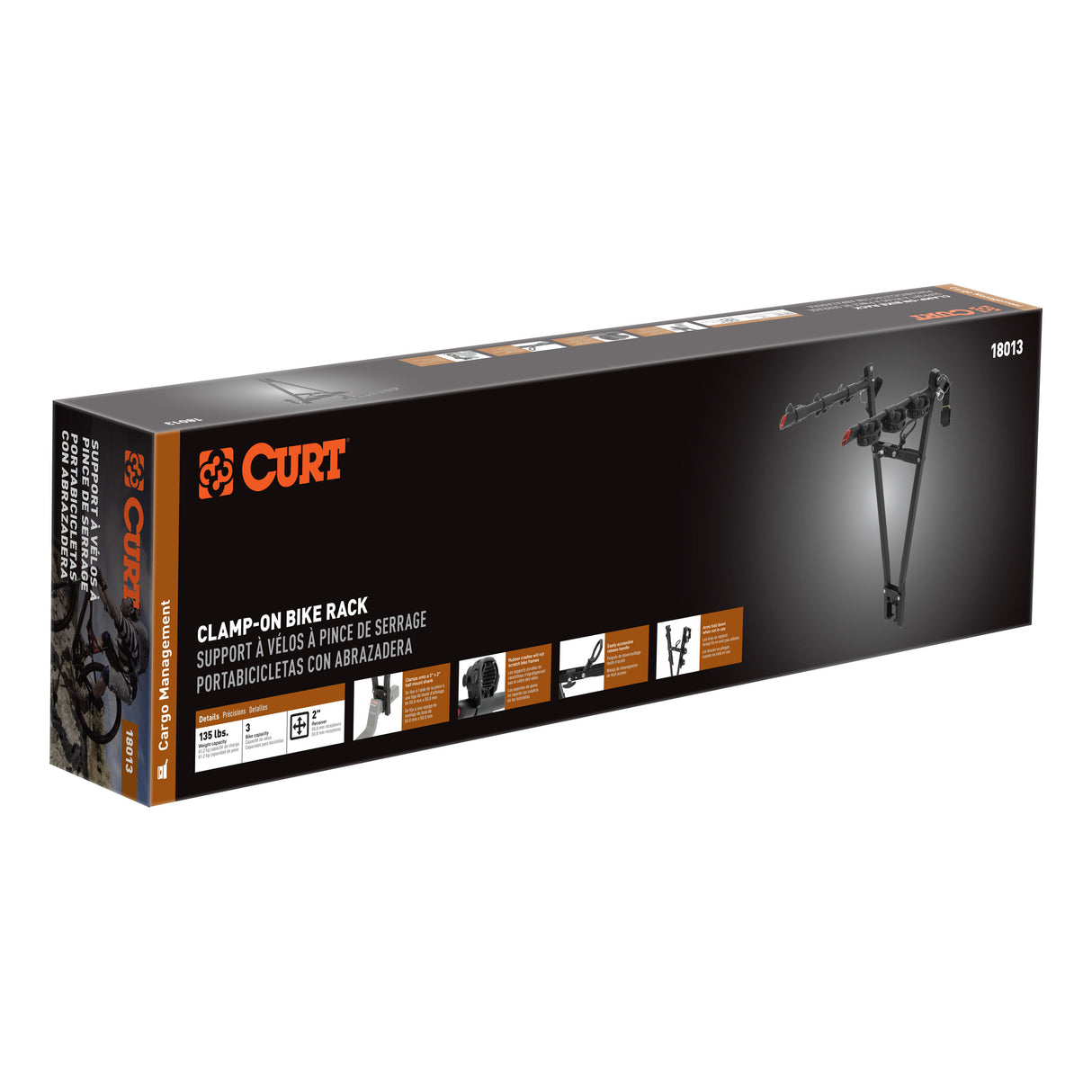 Curt - Clamp-On Bike Rack (3 Bikes, Fits Over 2" Shank) - 18013