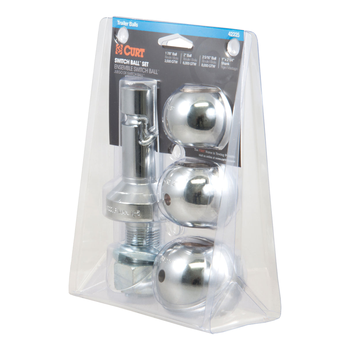 Curt - Switch Ball Trailer Ball Set (1-7/8", 2" & 2-5/16" Balls, 1" x 2-1/4" Shank) - 42225