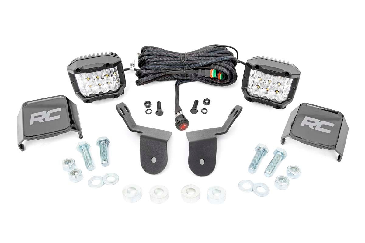 Rough Country - LED Light Kit - Cage Mount - 2" Chrome Pair - Wide Angle - Honda Pioneer (16-22) - 92012