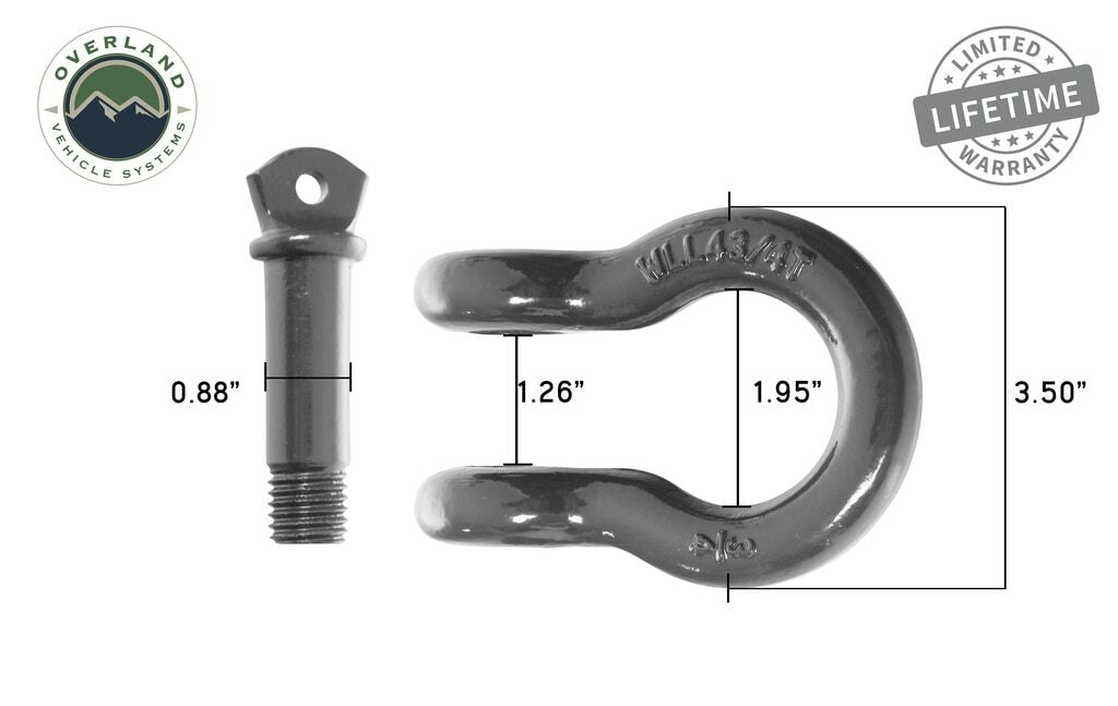 Overland Vehicle Systems - Recovery Shackle 3/4 Inch 4.75 Ton - Gray Universal - 19019903