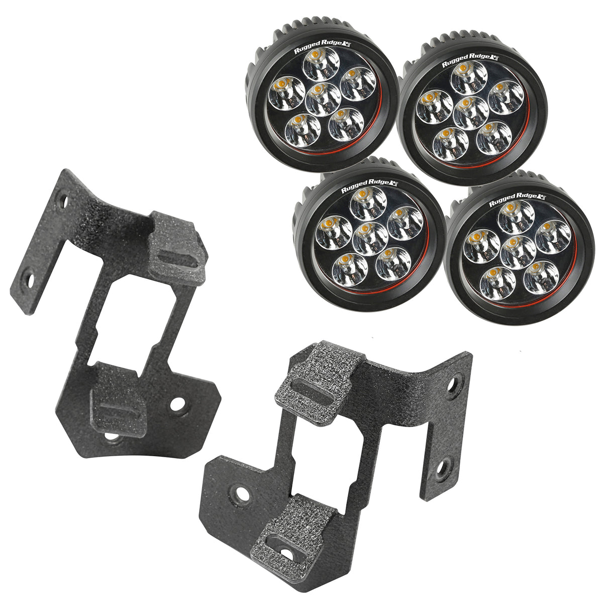 Rugged Ridge - A-Pillar Light Mount Kit, Textured Black, Round LED; 07-16 Wrangler - 11232.34