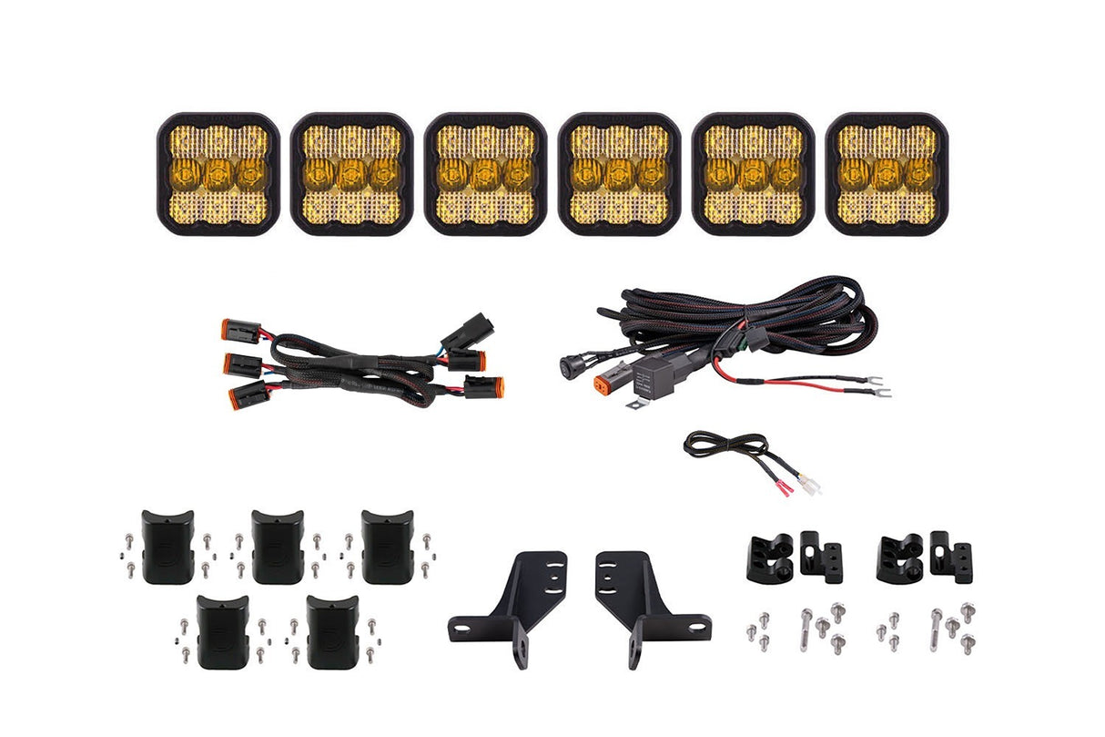 Diode Dynamics - Bronco SS5 6-Pod CrossLink Grille Lightbar Kit Sport Yellow Combo - DD7236