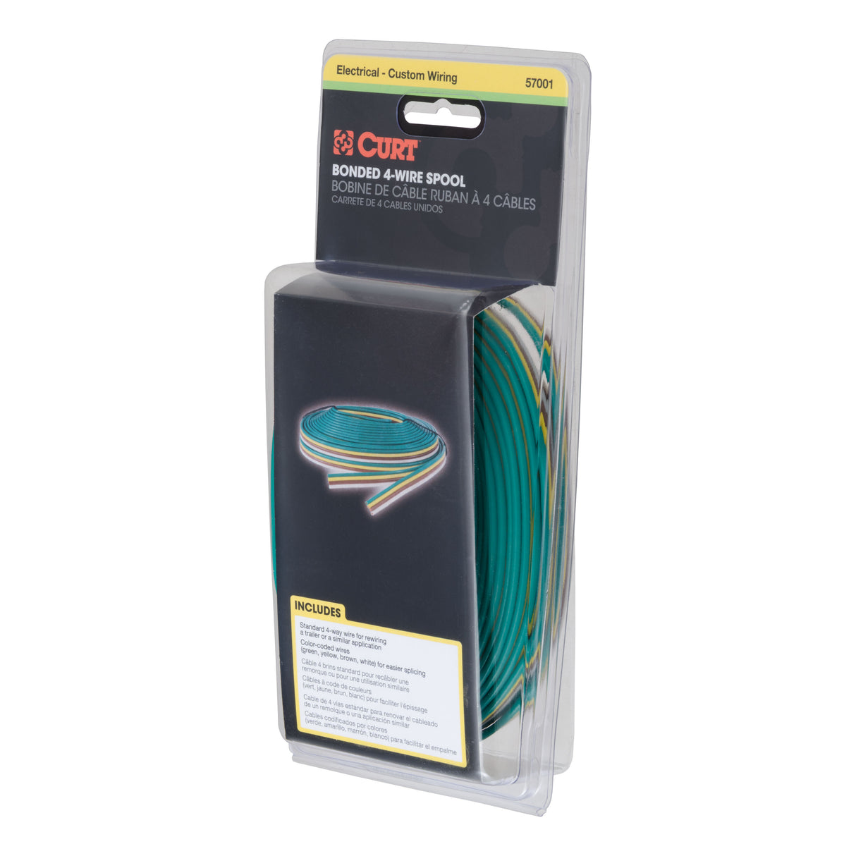 Curt - Bonded 4-Way Trailer Wiring (16 Wire Gauge, 25' Spool) - 57001
