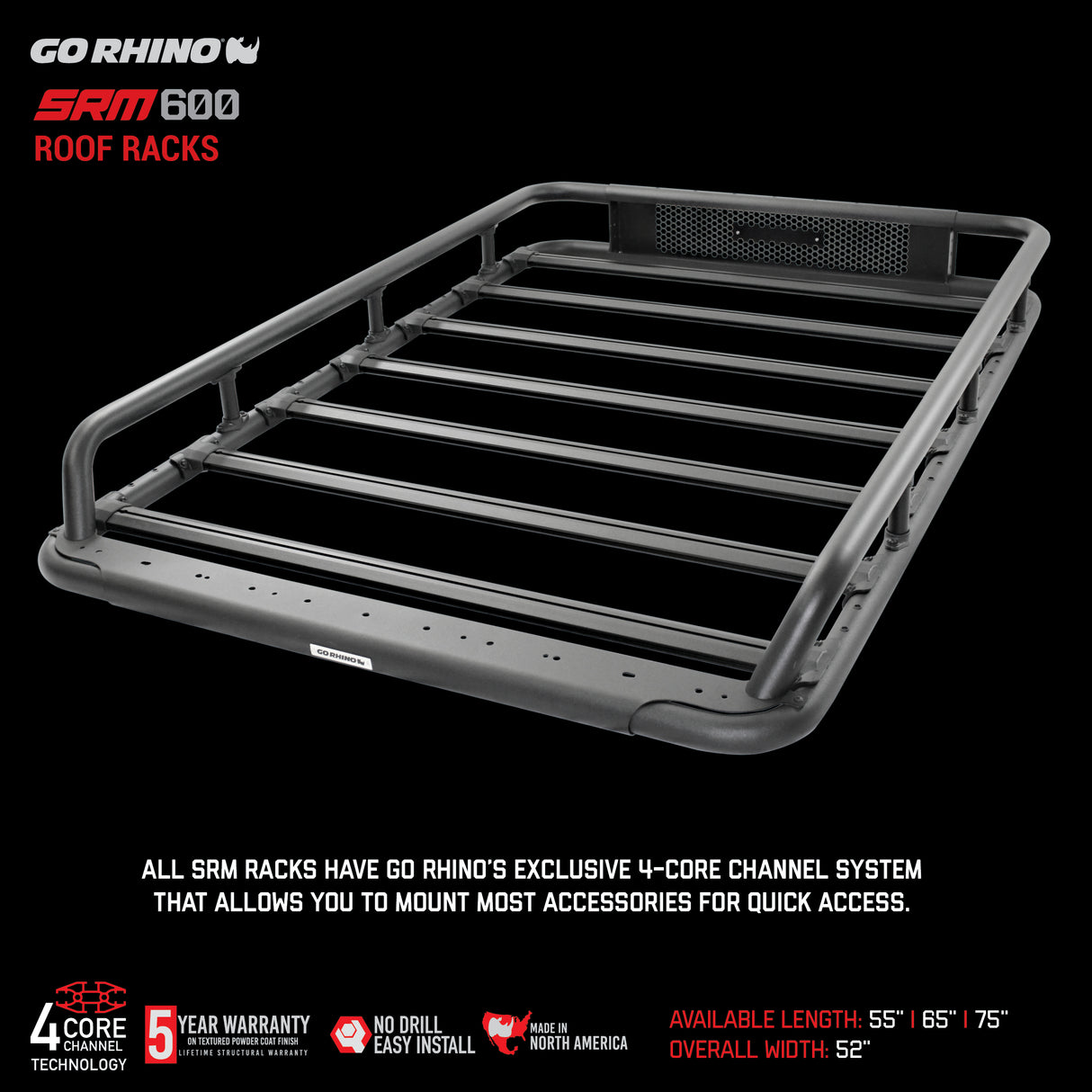 Go Rhino 5936055T - SRM600 55" Tubular Basket-Style Roof Rack - Textured Black