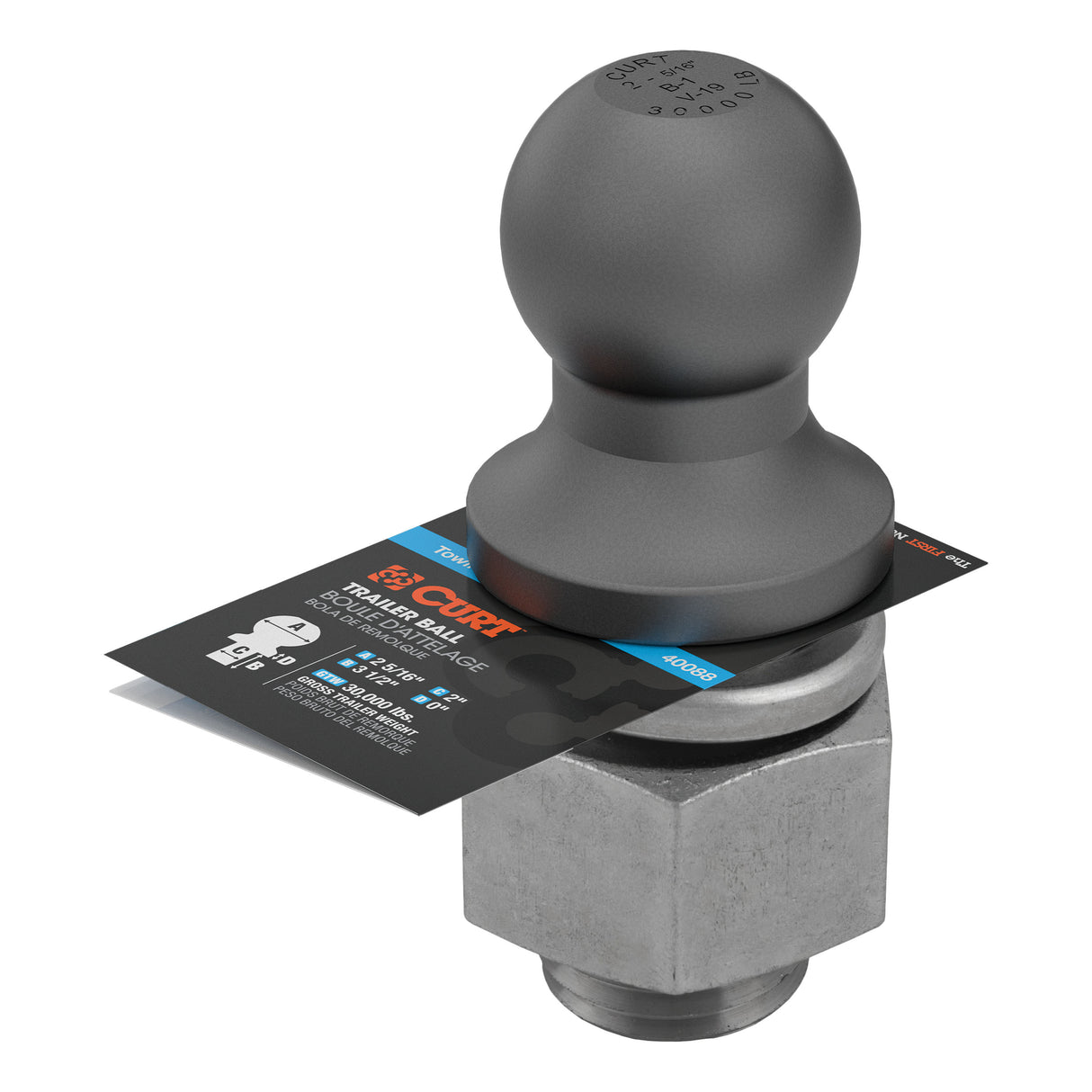 Curt - 2-5/16" Trailer Ball (2" x 3-1/2" Shank, 30,000 lbs., Raw Steel) - 40088