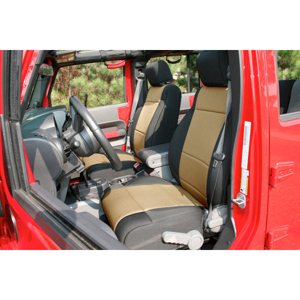 Rugged Ridge - Neoprene Front Seat Covers, Black/Tan; 11-16 Jeep Wrangler JK - 13215.04