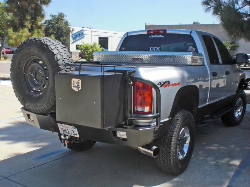 Aluminess - Dodge 06-09 Rear Bumper with Tire Rack & Box Rack Swing Arms - 210033