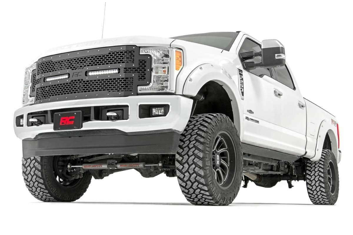 Rough Country - Mesh Grille - 12" Dual Row LED - Black - Ford F-250 F-350 Super Duty (17-19) - 70216