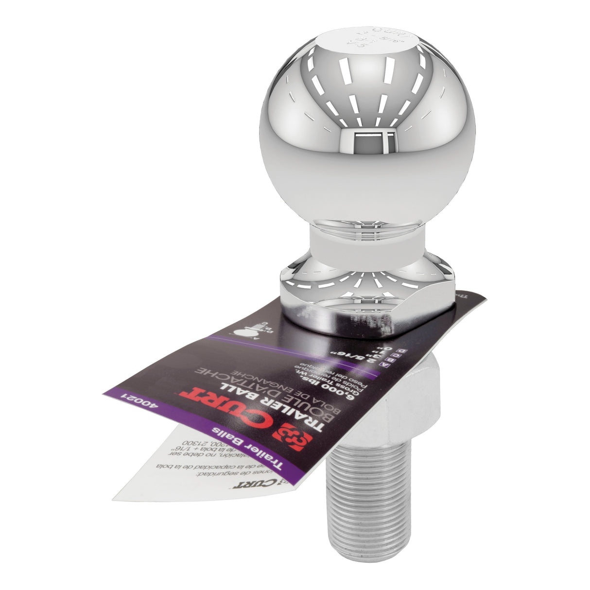 Curt - 2-5/16" Trailer Ball (1" x 3" Shank, 6,000 lbs., Chrome) - 40021