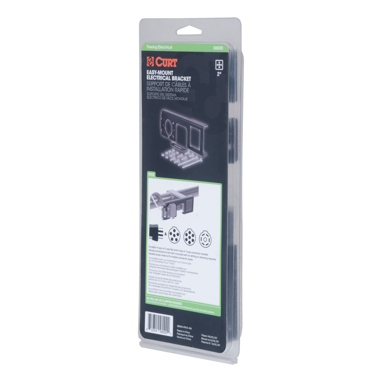 Curt - Easy-Mount Wiring Bracket for 4 or 5-Flat & 6 or 7-Round (2" Receiver) - 58000