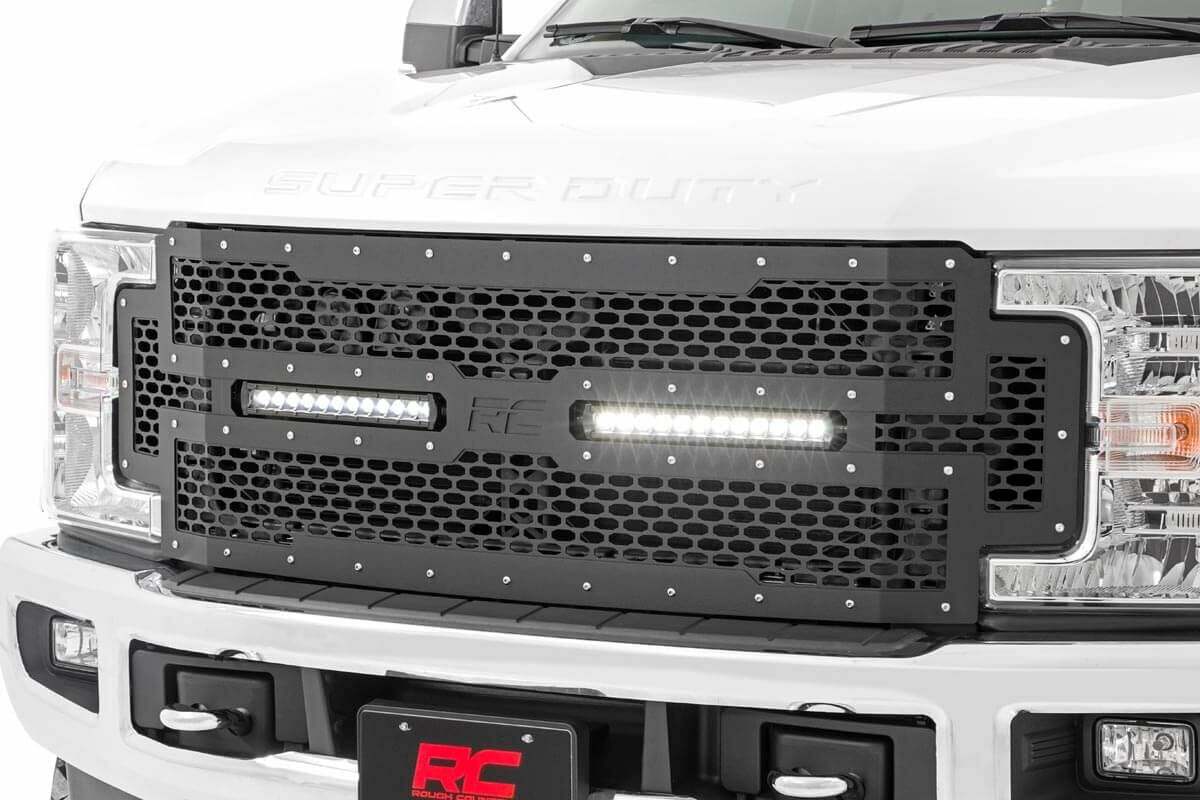 Rough Country - Mesh Grille - 12" Dual Row LED - Black - Ford F-250 F-350 Super Duty (17-19) - 70216