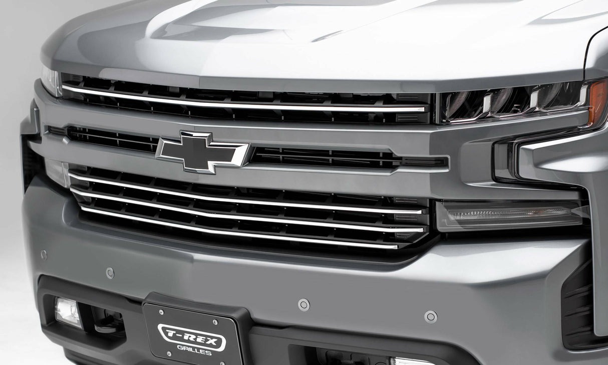 T-Rex Grilles - T-REX 2019-2021 Silverado 1500?Trailboss, RST, LT Round Billet Grille, Horizontal Round, Brushed, 4 Pc, Overlay - PN #6211233 - 6211233