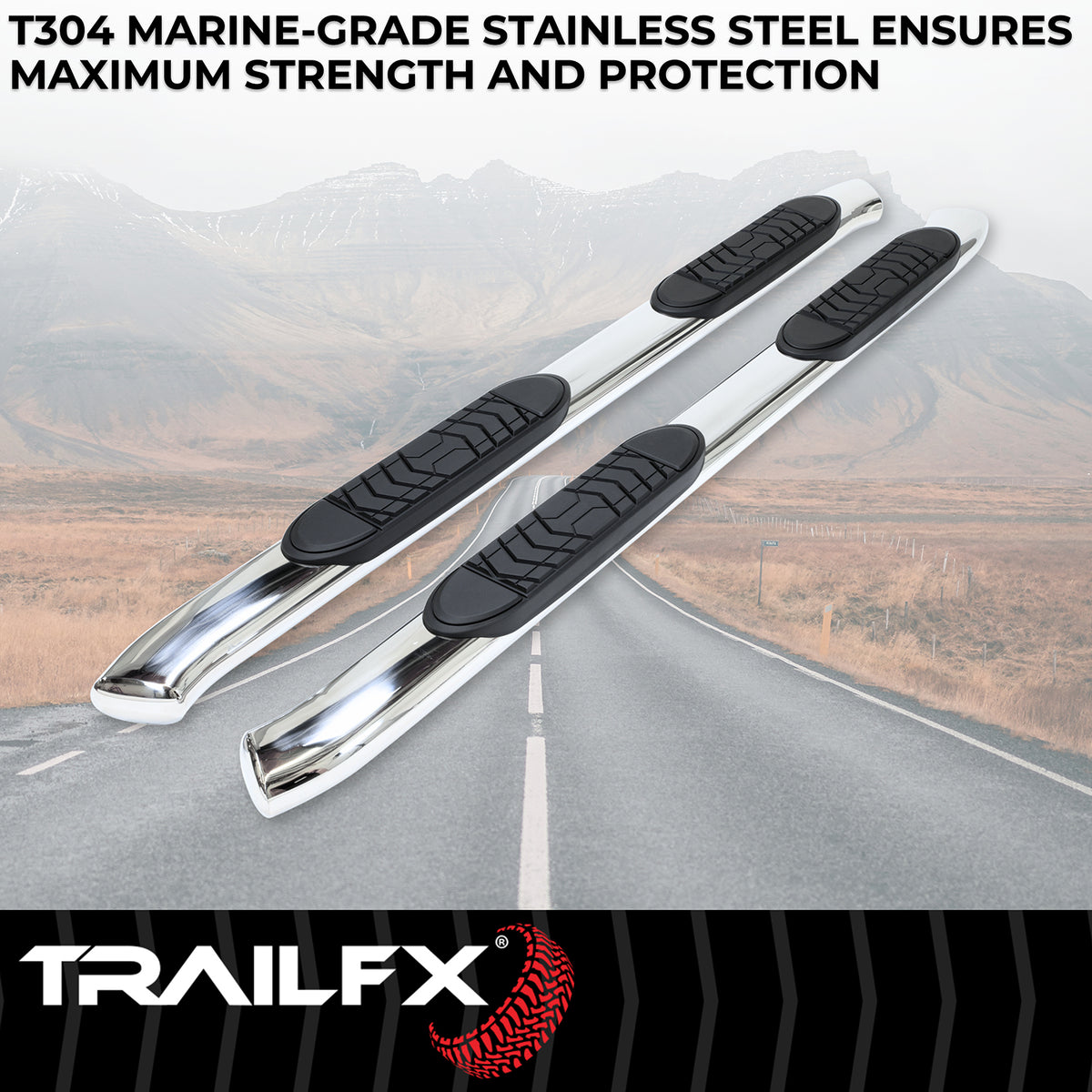 TrailFx - 5" Oval Bent Step Bar For Ram 1500 Crew- Stainless (A7081S)
